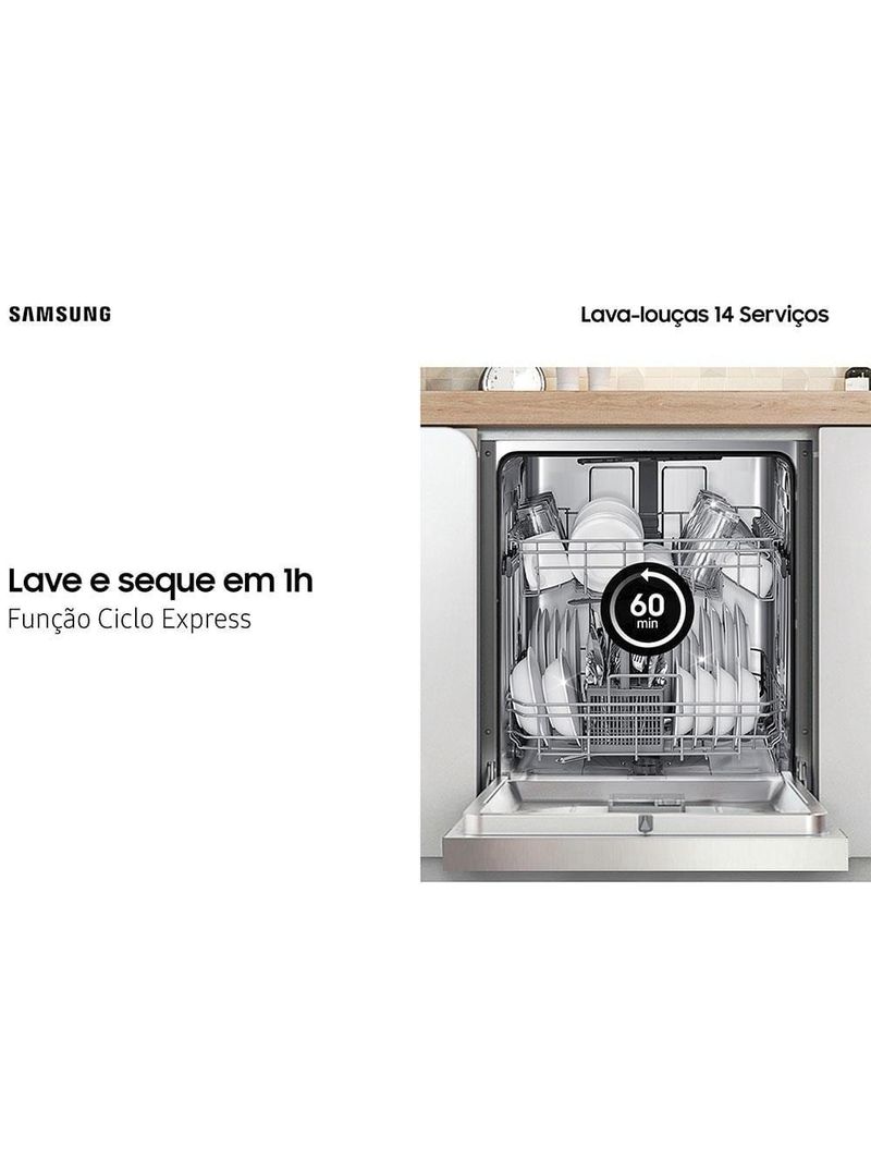 Lava-louças samsung dw60c7050fg/az 14 serviços com display de led 110v – black inox