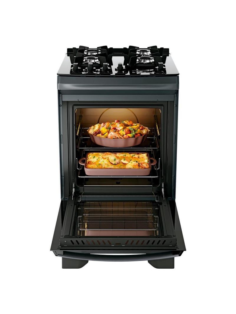 Fogão 4 bocas dako supreme timer glass com mesa de vidro e painel touch titanium – bivolt