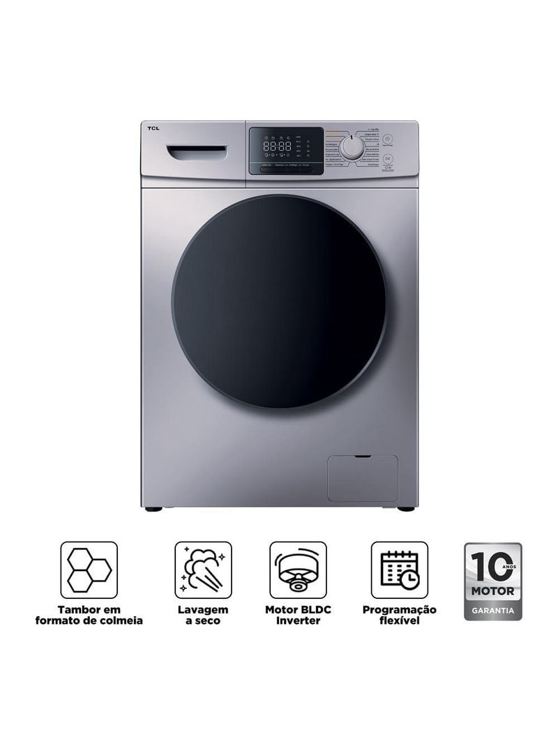 Lava e seca tcl 11kg/7kg com motor bldc inverter e sistema air wash c311wds - prata