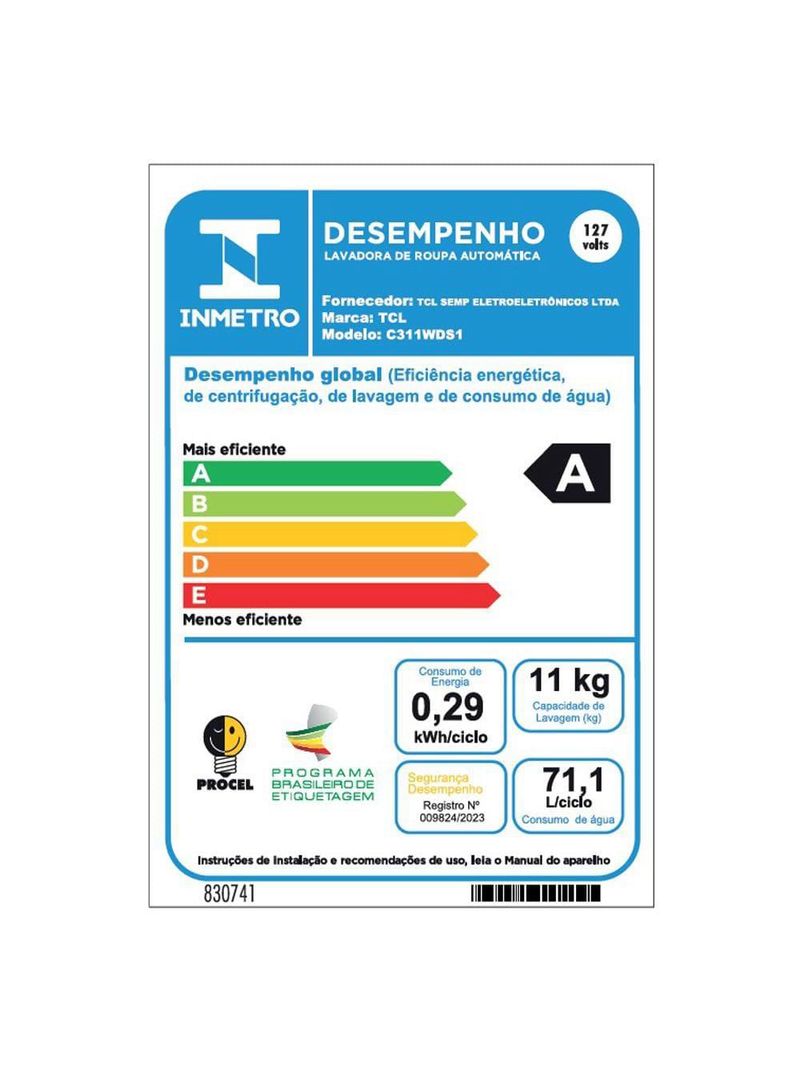 Lava e seca tcl 11kg/7kg com motor bldc inverter e sistema air wash c311wds - prata