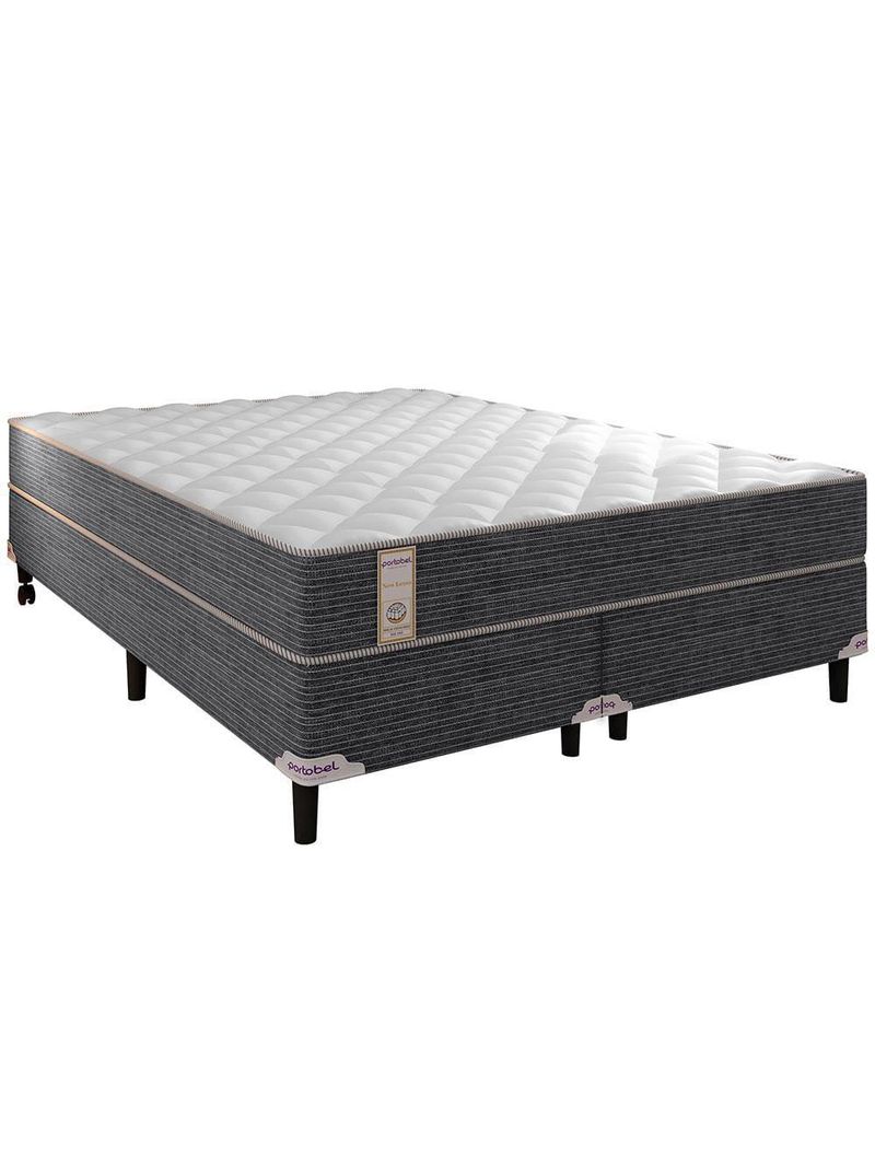 Cama box queen size portobel new lexus com molas ensacadas e revestimento em tecido poliéster 60x158x198cm - branco/cinza