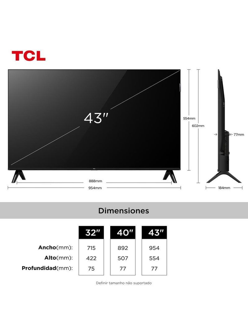 Smart tv 43” tcl 43s5k qled full hd google tv wi-fi
