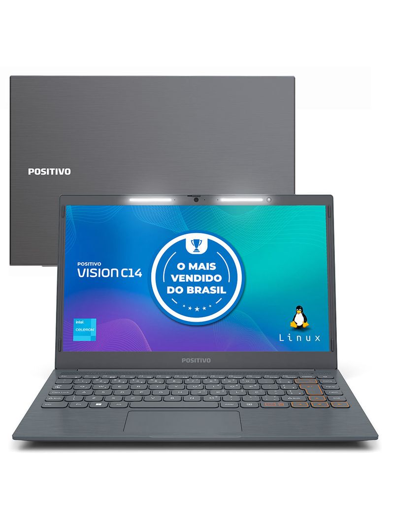 Notebook Positivo Vision C14 Intel® Celeron® Linux 4GB RAM 256GB eMMC 141” HD Lumina BAR – Cinza