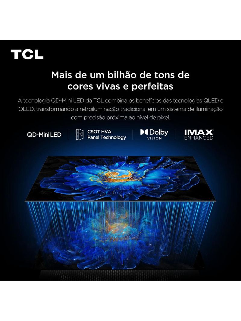 Smart tv tcl 50" 4k qd-mini led 50c6ks 60hz com sistema operacional google tv