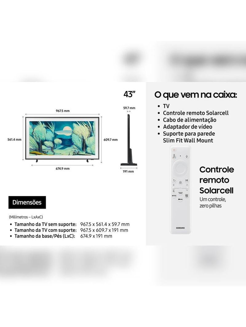 Smart tv 55” qled 4k samsung qn55ls03fagxzd the frame vision ai 2025 modo arte antirreflexo