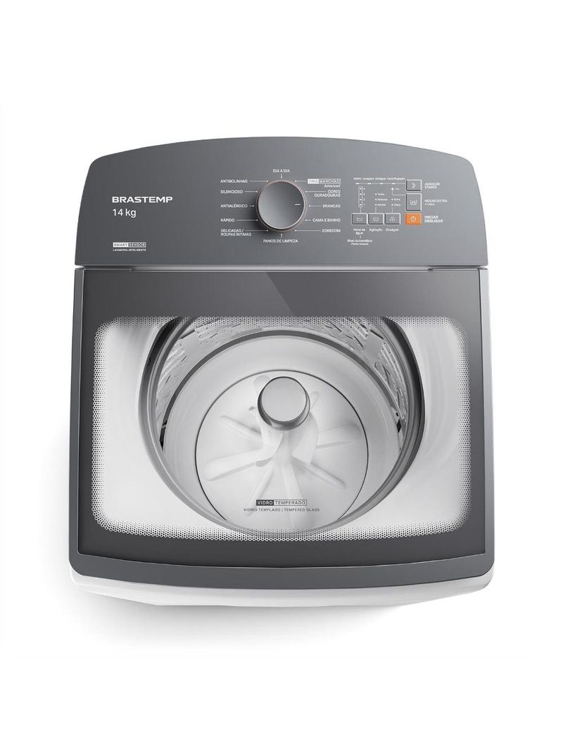 Máquina de lavar brastemp bwf14ab 14kg smart sensor ciclo tira mancha cesto inox branca