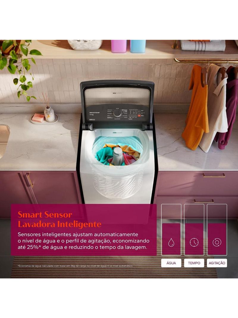 Máquina de lavar brastemp bwf14ab 14kg smart sensor ciclo tira mancha cesto inox branca