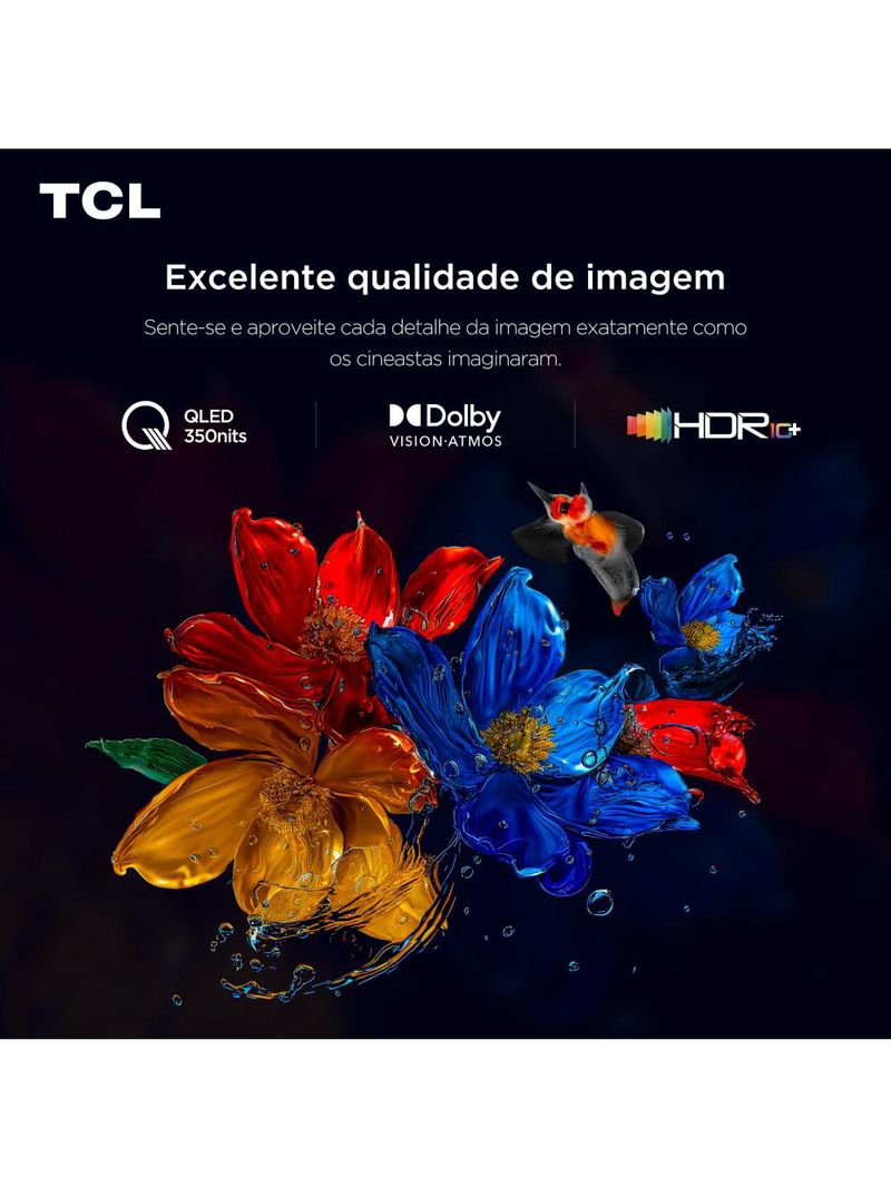 Smart tv 55” tcl 55p7k 4k qled 60hz hdr10+ dolby atmos dolby vision sistema operacional google tv