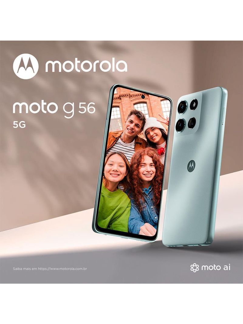 Smartphone motorola moto g56 5g tela 67” 256gb 8gb ram+16gb ram boost 50mp sony lytia 600 moto ai turbopower 33w ip69 desbloqueado cinza