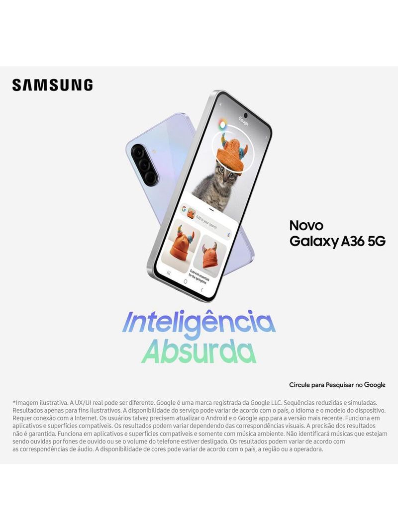 Smartphone samsung galaxy a36 5g preto 256gb, 8gb ram, câmera tripla até 50mp, tela super amoled 67", ip67, nfc, recursos ai e snapdragon 6 gen 3