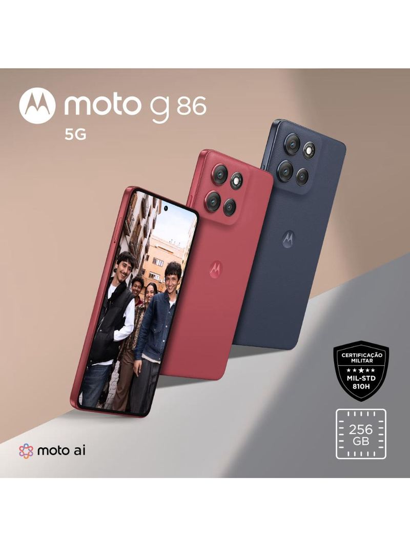 Smartphone motorola moto g86 5g tela 67" poled 256gb 8gb ram câmera 50mp 4k ip69 desbloqueado vermelho