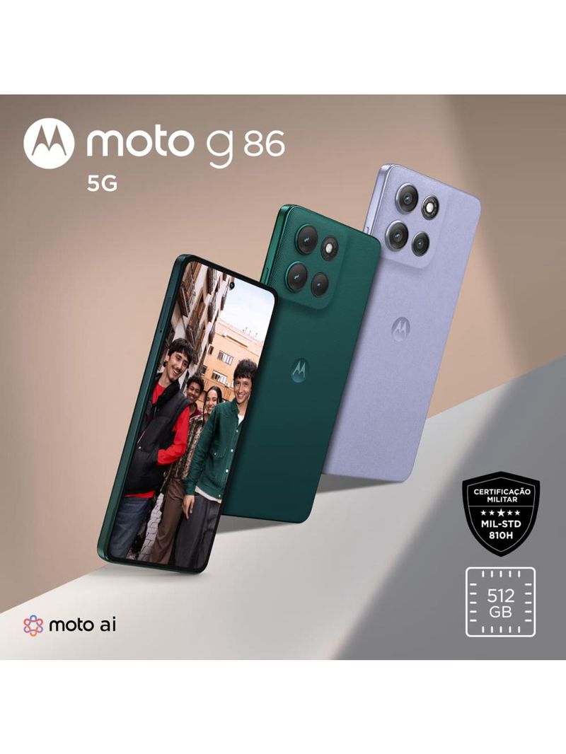 Smartphone motorola moto g86 5g tela 6,7” 15k poled 512gb câmera sony 50mp lilás