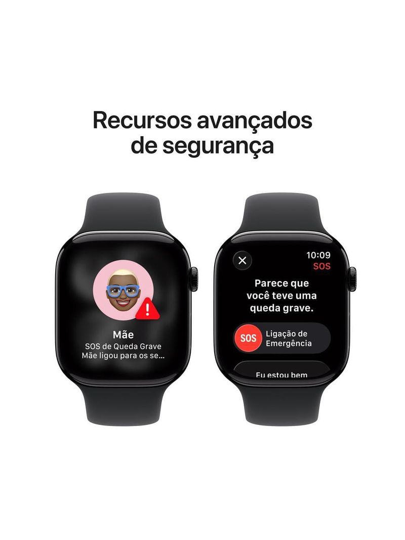 Apple watch series 11 gps 46mm preto brilhante pulseira m/g esportiva preta