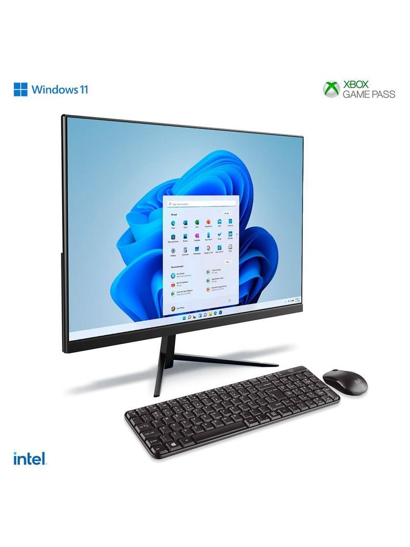 Computador all in one 23,8” multilaser ub840 fhd windows 11 core i3 4gb ram ssd 128gb preto