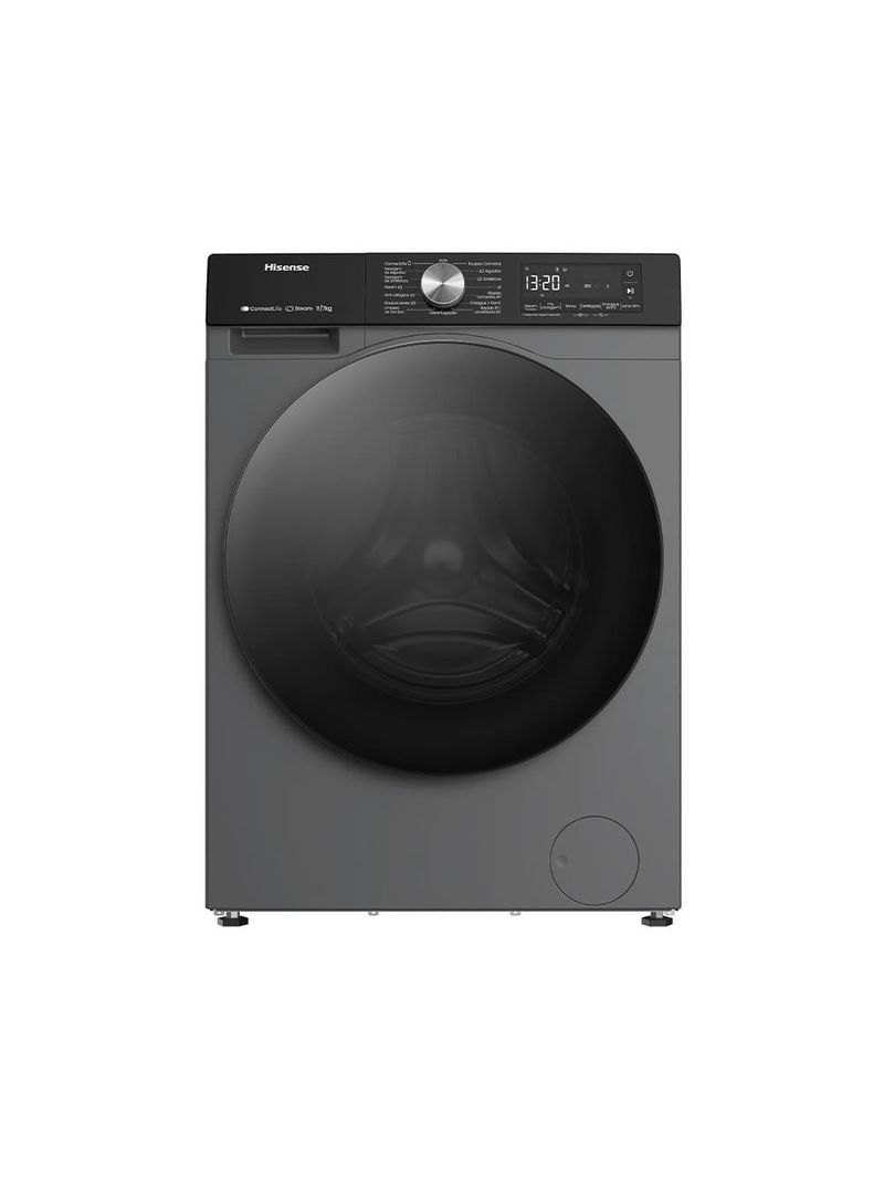 Lava e seca hisense 11/7kg wd3s11 com motor inverter, controle wi-fi, 13 programas de lavagem e 3 de secagem, painel touch - titanium