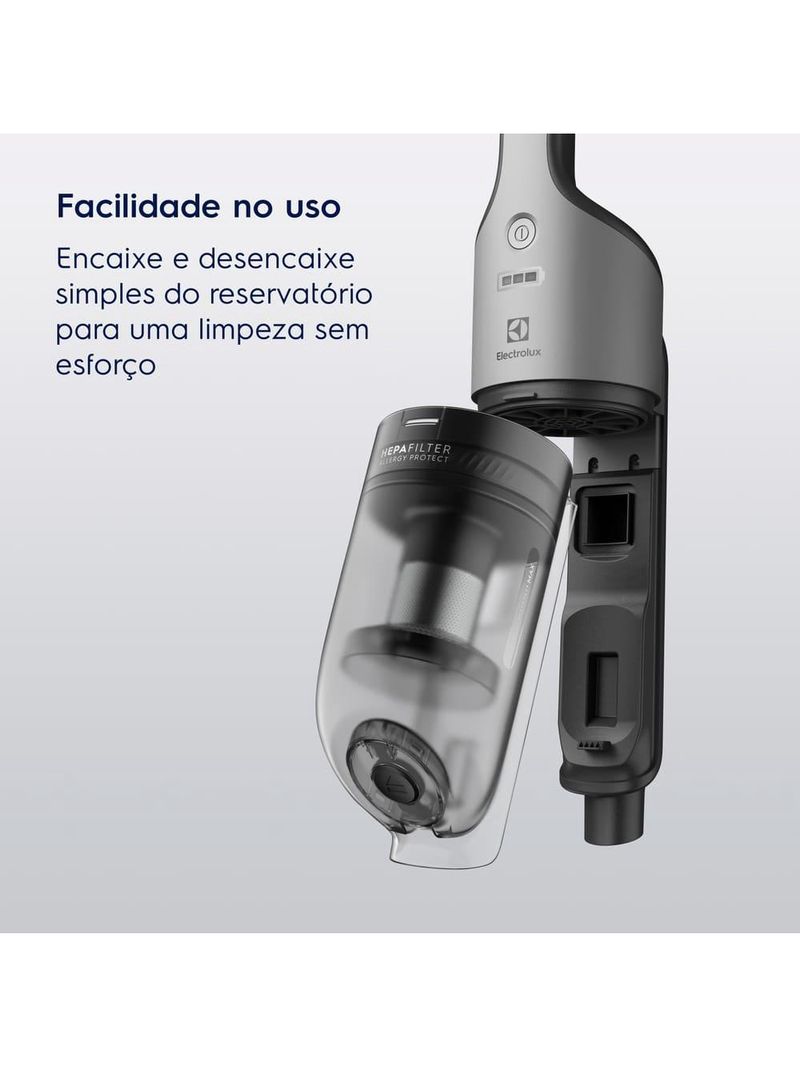 Aspirador de pó vertical sem fio electrolux cyclonic power erg018 90w 2em1 cinza