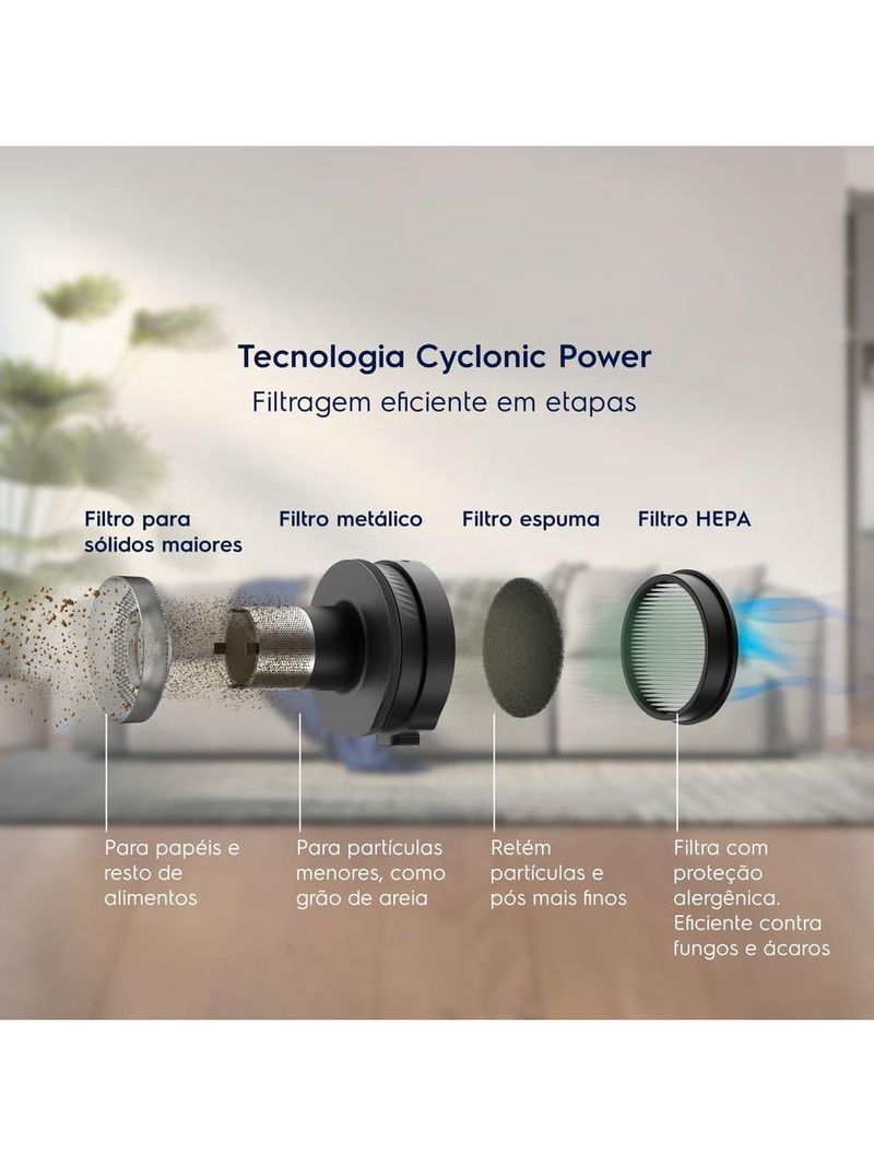 Aspirador de pó vertical sem fio electrolux cyclonic power erg018 90w 2em1 cinza