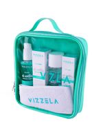 Vizzela oil control kit – sabonete líquido + tônico + esfoliante + hidratante + faixa + nécessaire
