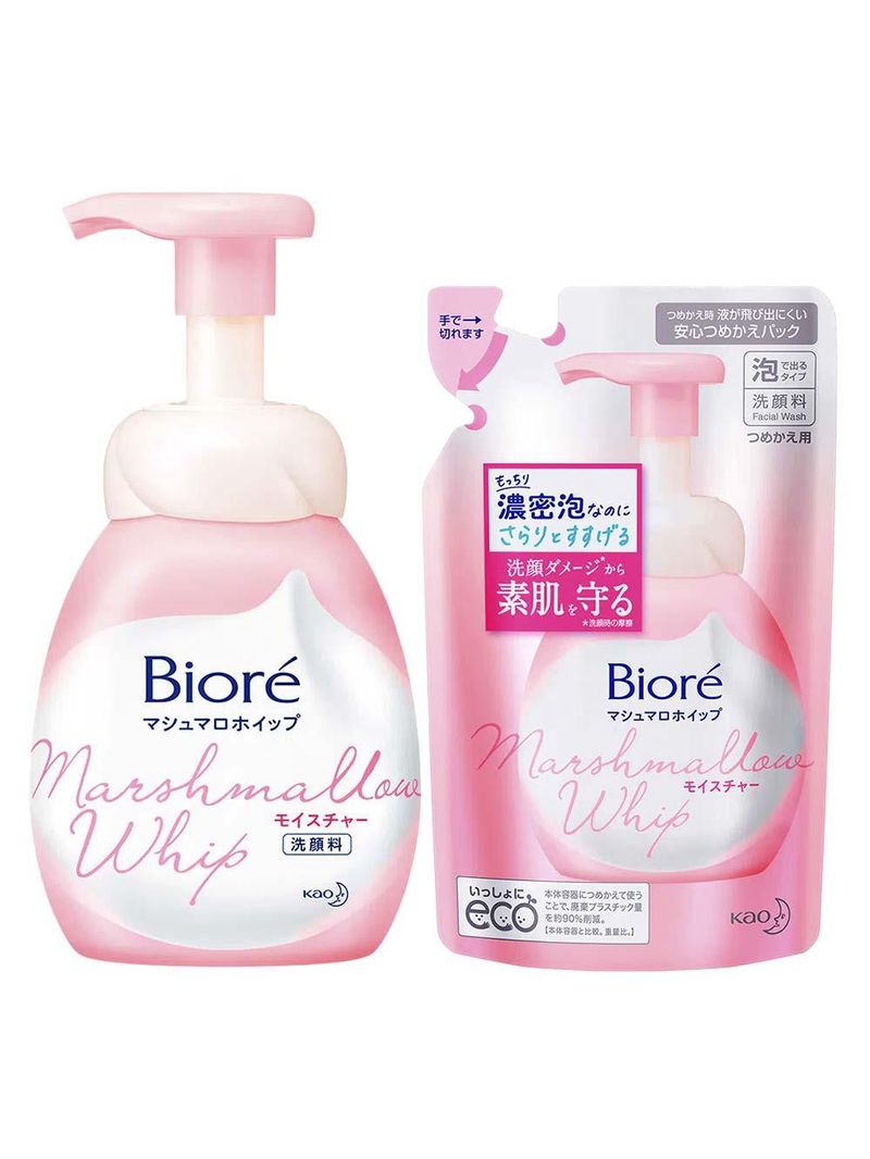 Bioré marshmallow whip moisture kit – sabonete líquido facial 150ml + refil 130ml