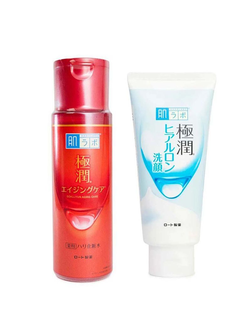 Hada labo kit – sabonete hidratante facial gokujyun face wash100g + loção hidratante anti-idade gokujyun alpha lotion 170ml