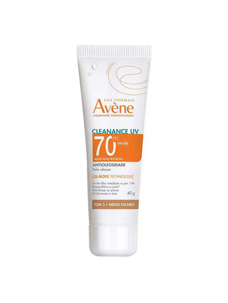 Protetor solar facial com cor antioleosidade avène cleanance uv fps70