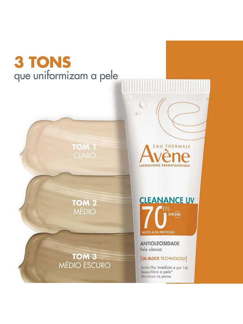 Protetor solar facial com cor antioleosidade avène cleanance uv fps70