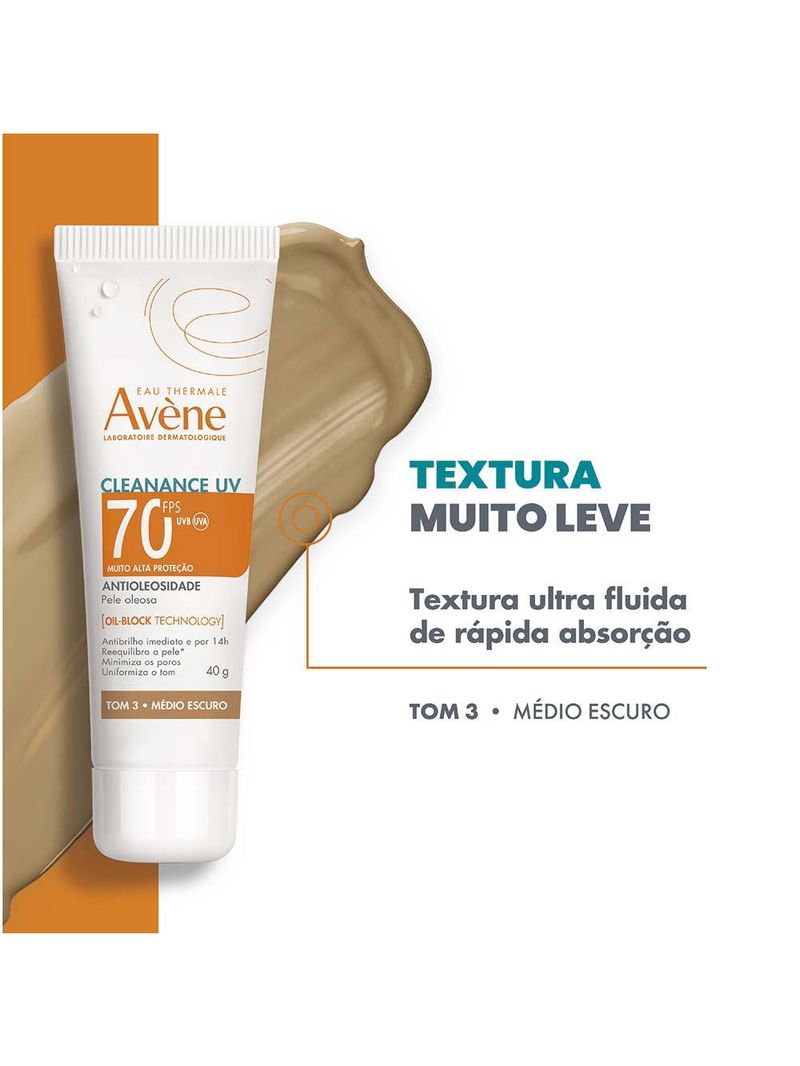 Protetor solar facial com cor antioleosidade avène cleanance uv fps70