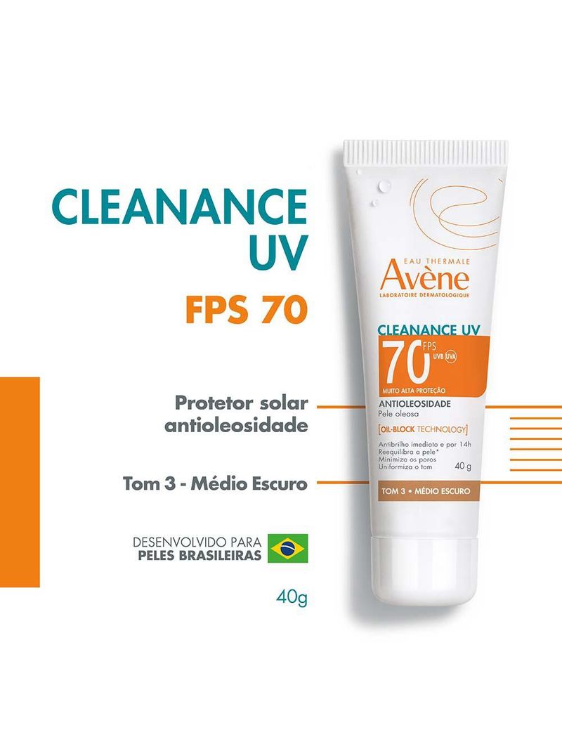 Protetor solar facial com cor antioleosidade avène cleanance uv fps70
