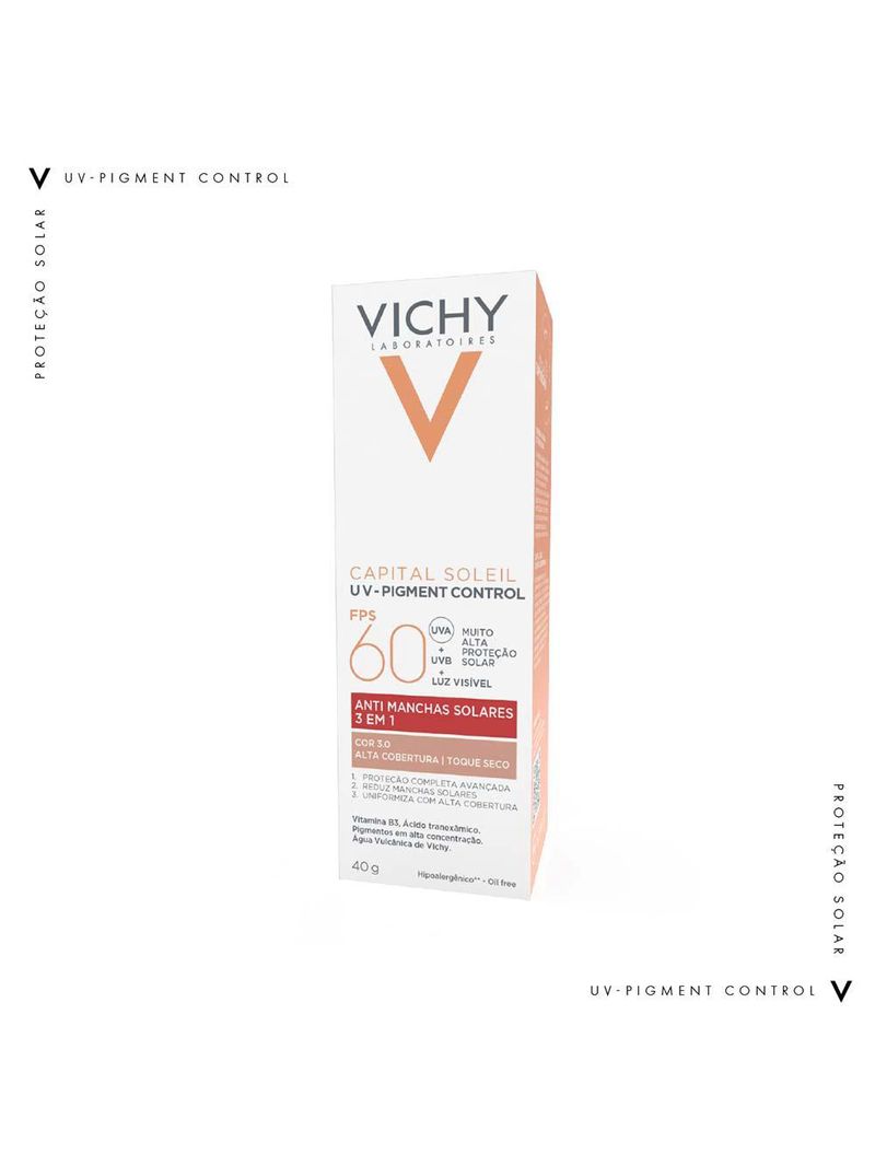 Protetor solar facial com cor vichy capital soleil - uv pigment control fps60