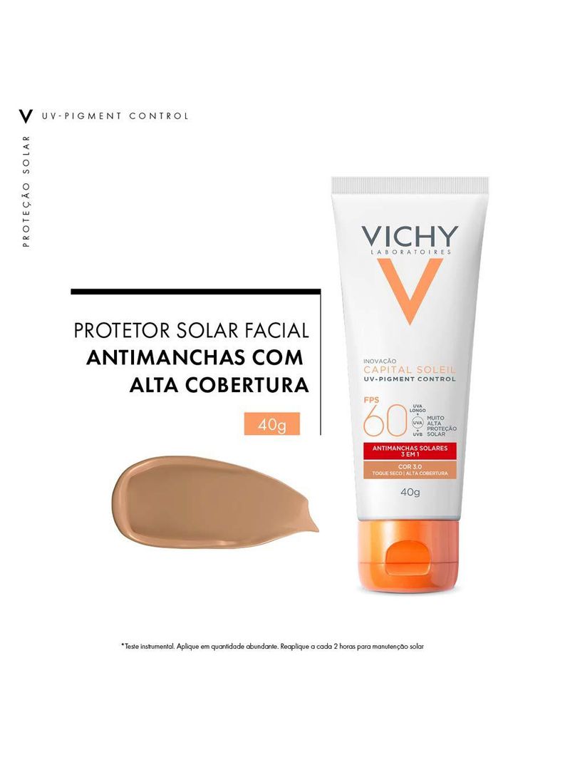 Protetor solar facial com cor vichy capital soleil - uv pigment control fps60