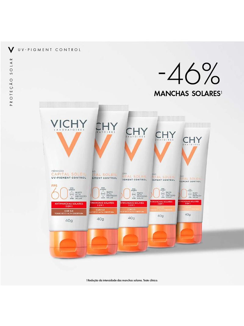 Protetor solar facial com cor vichy capital soleil - uv pigment control fps60