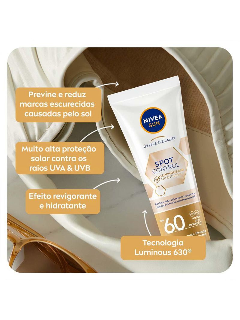 Protetor solar facial fluido nivea sun - spot control luminous 630 fps60