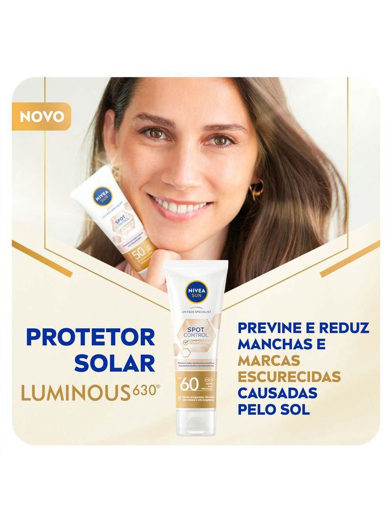 Protetor solar facial fluido nivea sun - spot control luminous 630 fps60