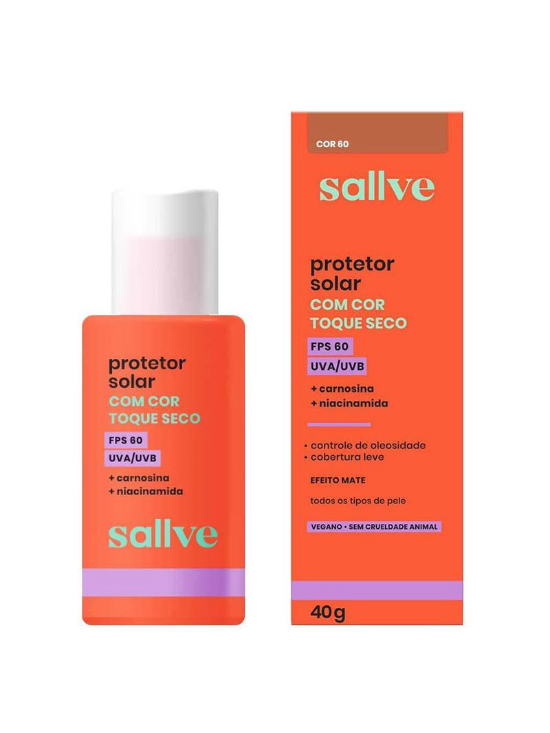 Protetor solar facial com cor sallve toque seco fps60