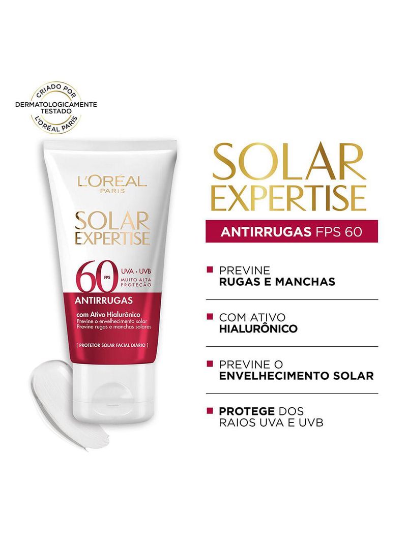 Protetor solar facial l'oréal paris solar expertise antirrugas fps 60