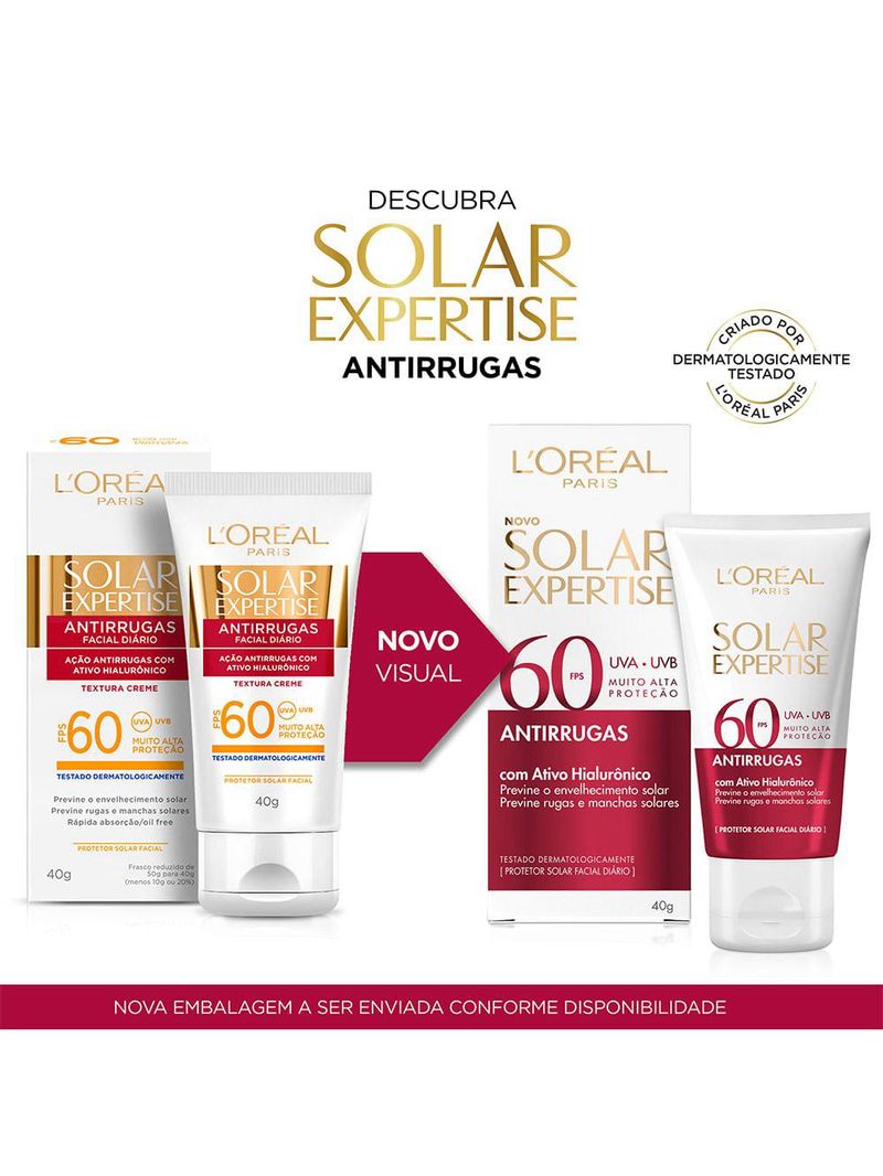 Protetor solar facial l'oréal paris solar expertise antirrugas fps 60