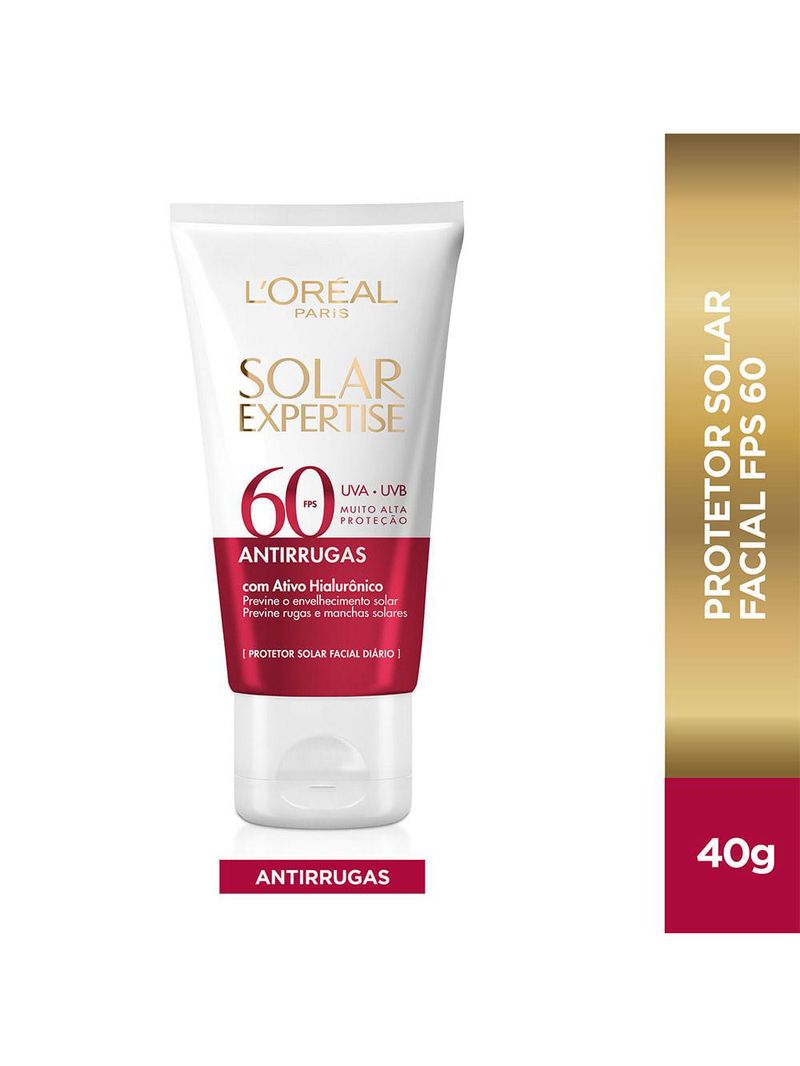 Protetor solar facial l'oréal paris solar expertise antirrugas fps 60