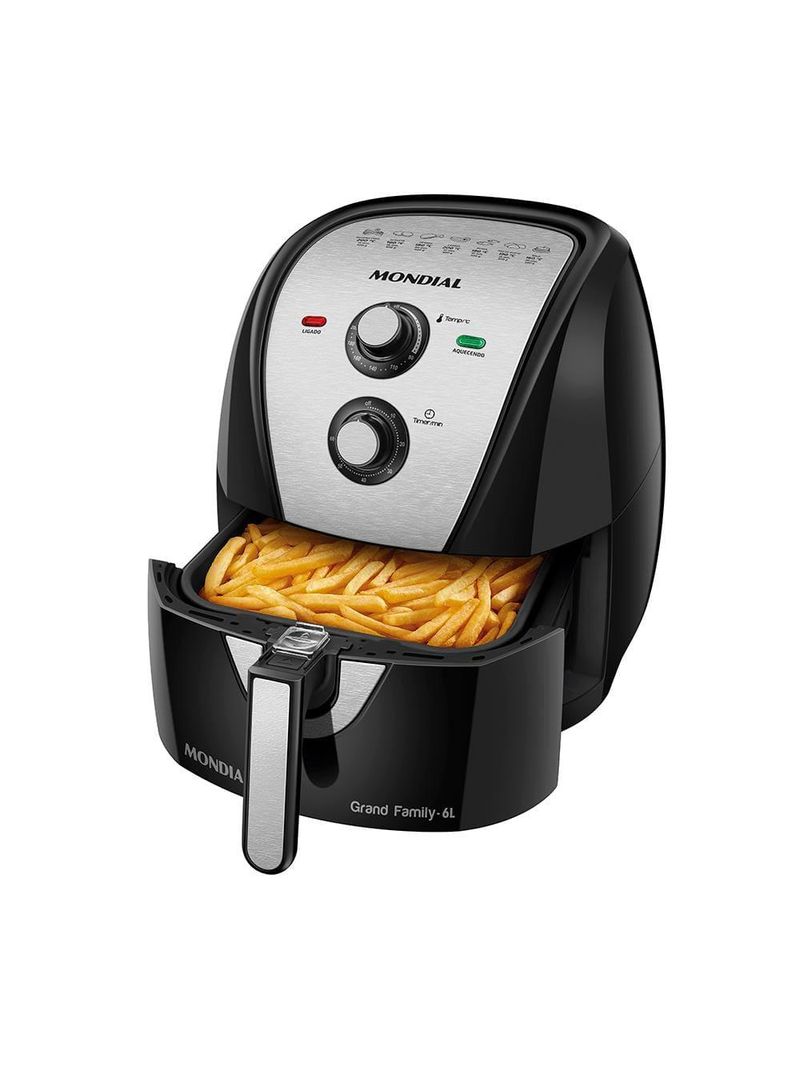 Fritadeira elétrica sem Óleo air fryer mondial afn-60 6l preta/inox
