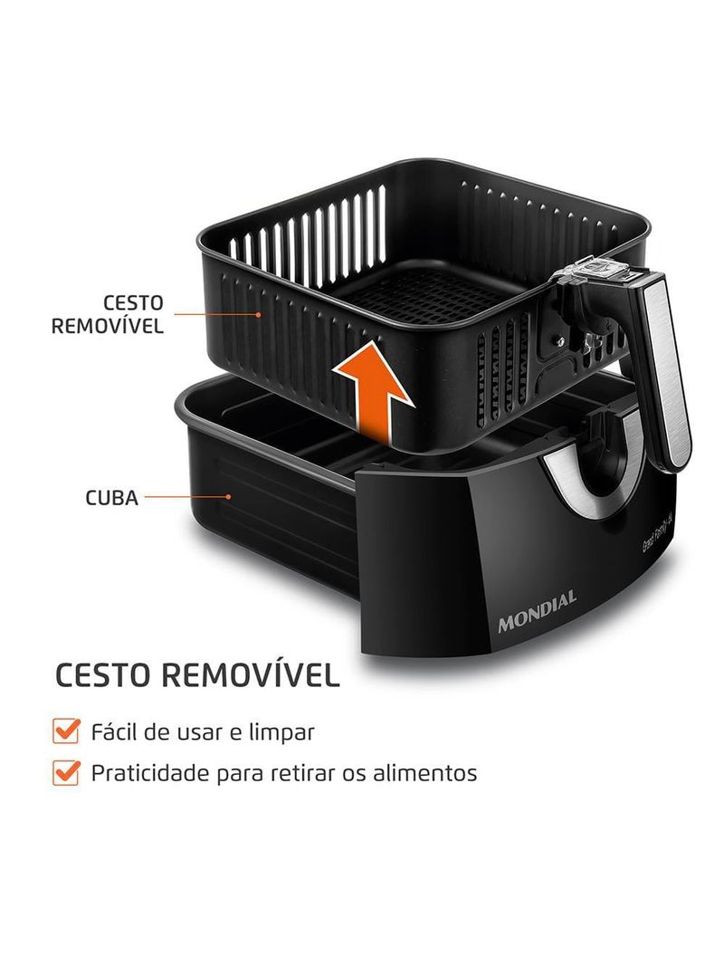 Fritadeira elétrica sem Óleo air fryer mondial afn-60 6l preta/inox