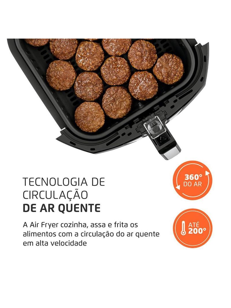 Fritadeira elétrica sem Óleo air fryer mondial afn-60 6l preta/inox