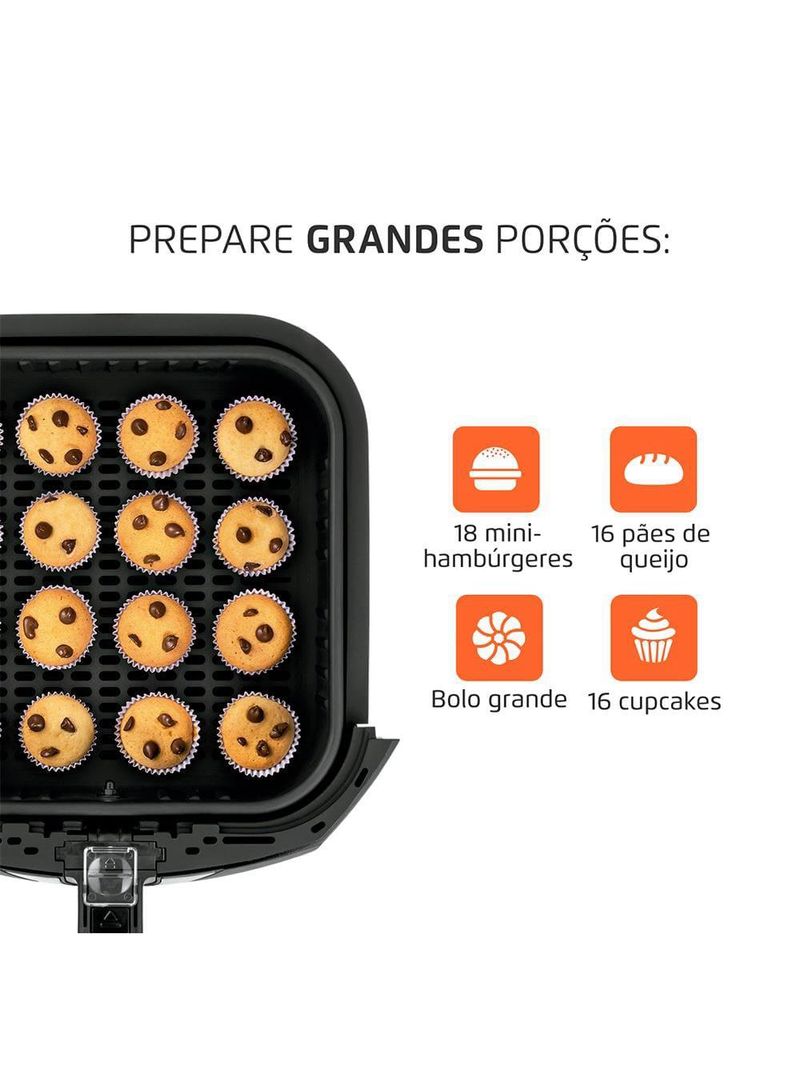 Fritadeira elétrica sem Óleo air fryer mondial afn-60 6l preta/inox