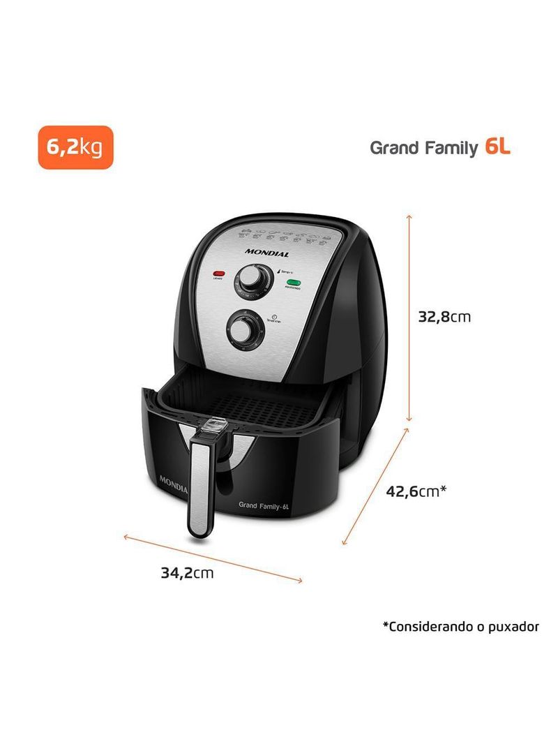 Fritadeira elétrica sem Óleo air fryer mondial afn-60 6l preta/inox