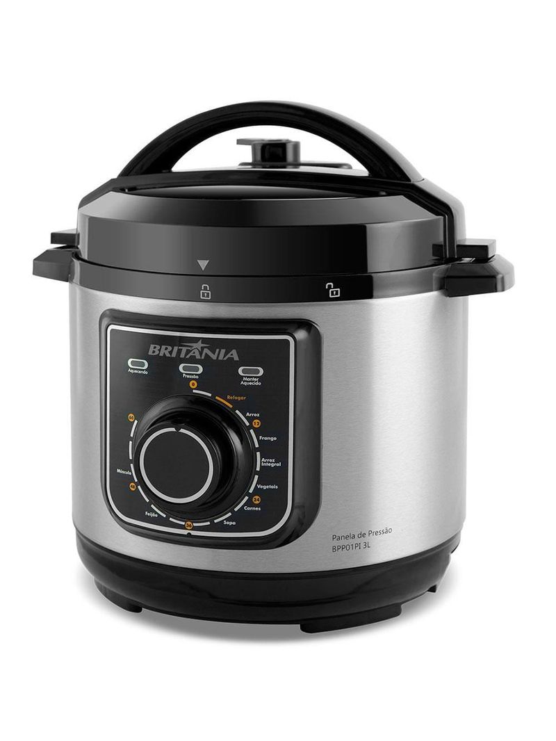 Panela elétrica de pressão multifuncional britânia bpp01pi 3l – preta/inox