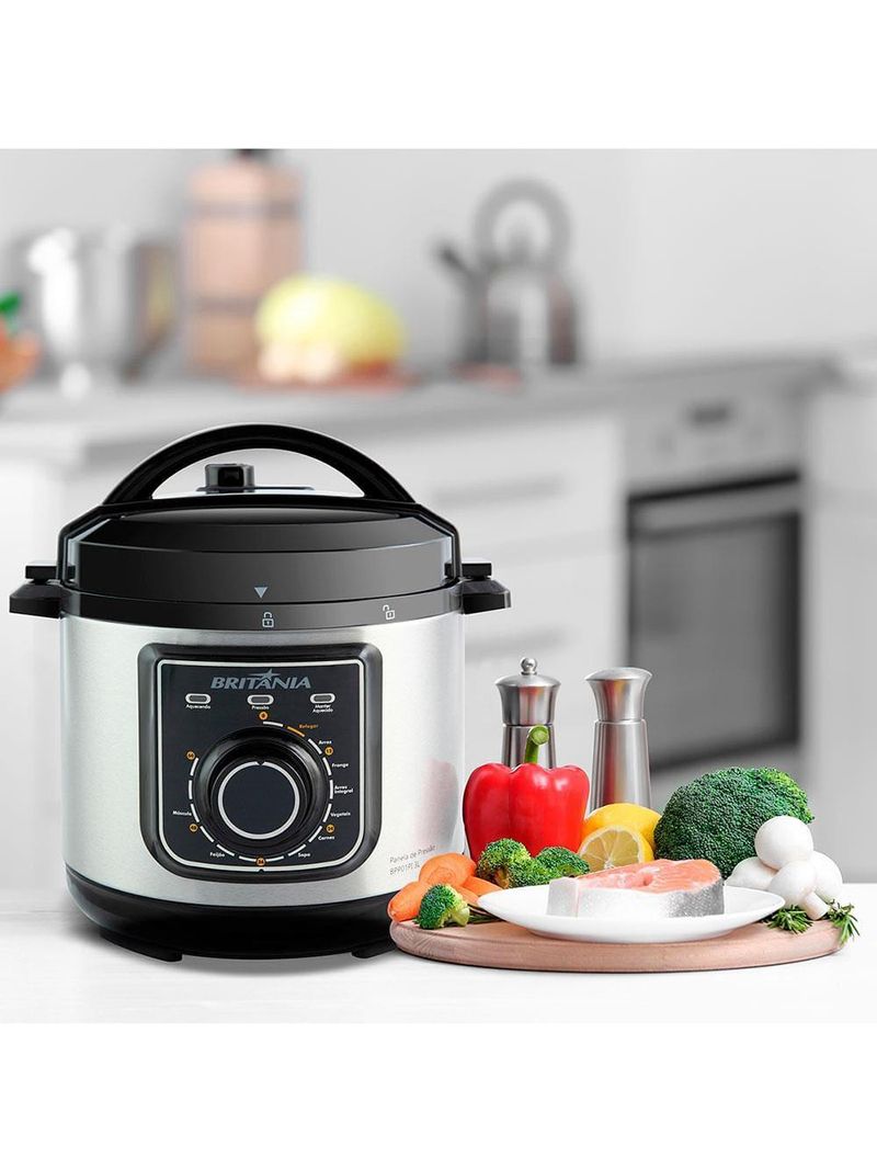 Panela elétrica de pressão multifuncional britânia bpp01pi 3l – preta/inox