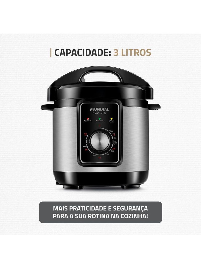 Panela elétrica de pressão mondial pe-47 pratic cook 3l - inox