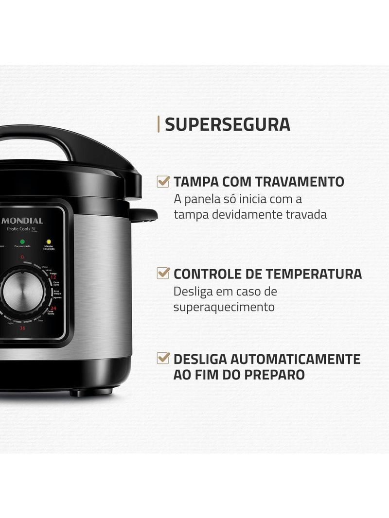 Panela elétrica de pressão mondial pe-47 pratic cook 3l - inox