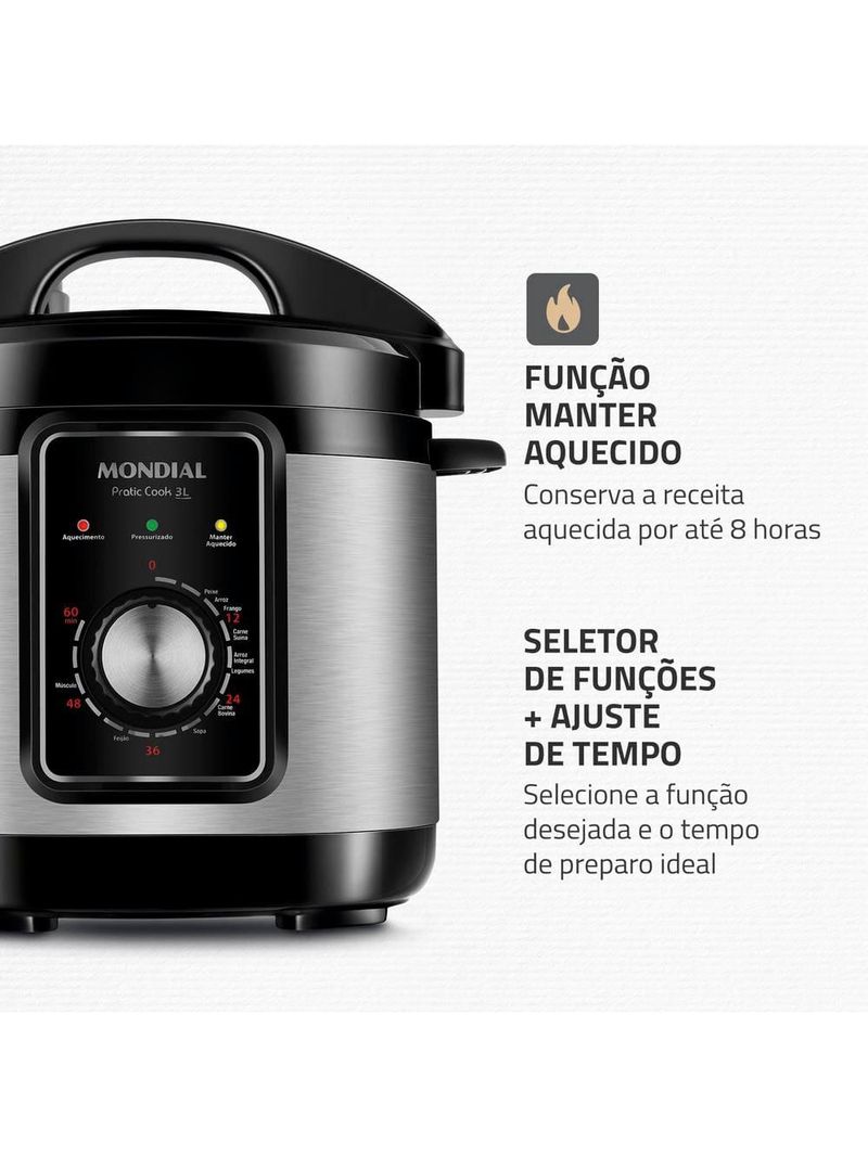 Panela elétrica de pressão mondial pe-47 pratic cook 3l - inox