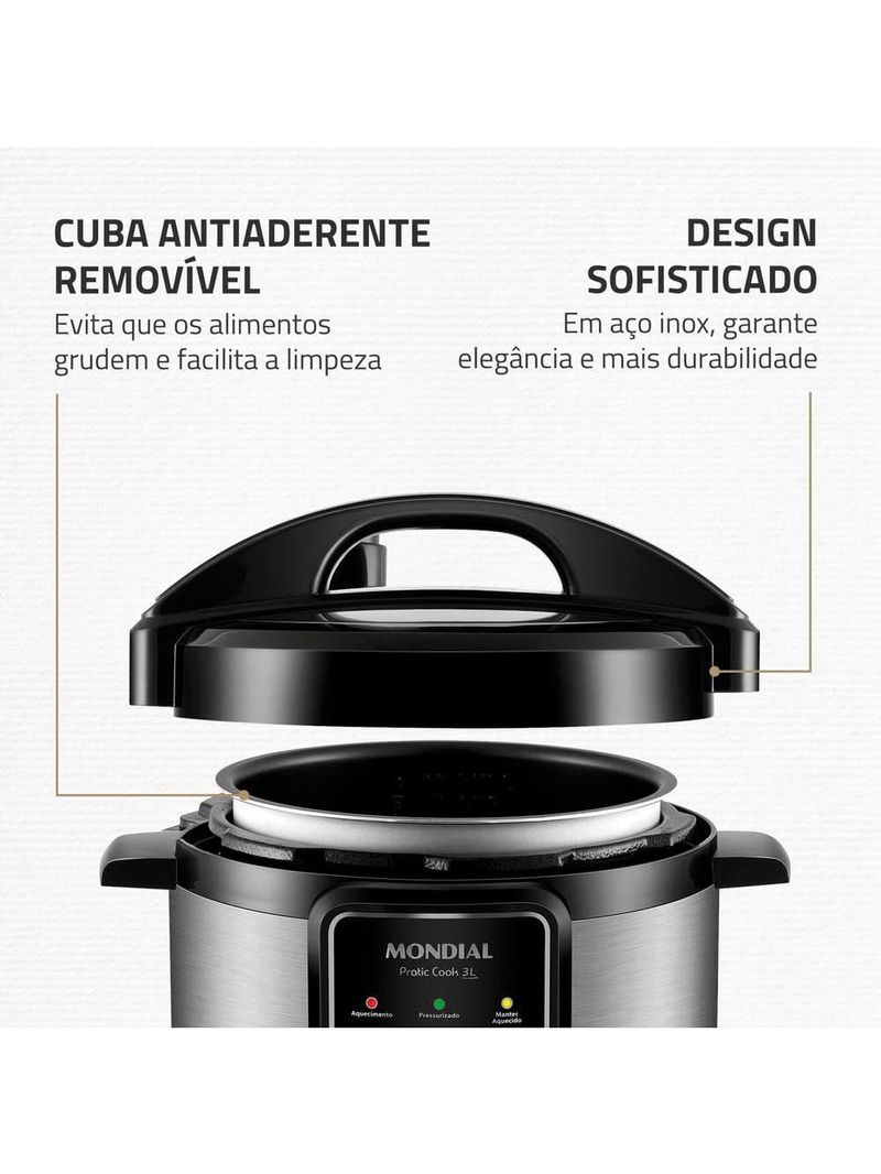 Panela elétrica de pressão mondial pe-47 pratic cook 3l - inox