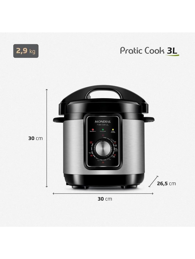 Panela elétrica de pressão mondial pe-47 pratic cook 3l - inox