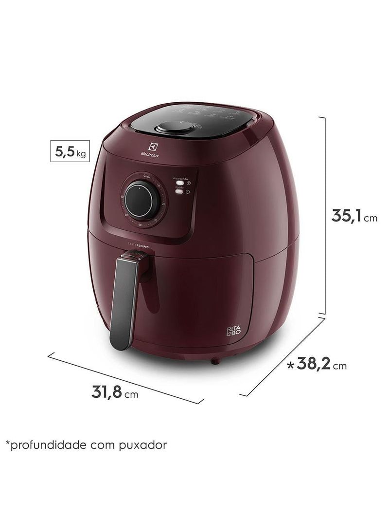 Fritadeira elétrica sem Óleo air fryer electrolux family efficient por rita lobo eaf51 5l – vermelha escura